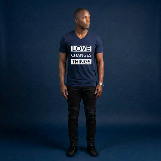Love Changes Things Signature V-Neck Tee - Navy Blue