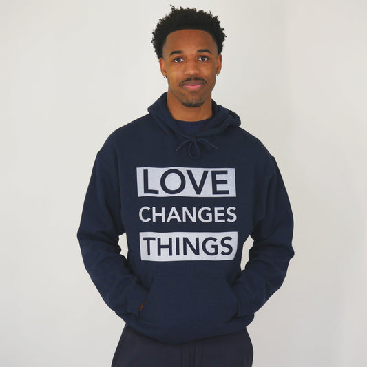 Love Changes Things Pullover Hoodie - Navy Blue