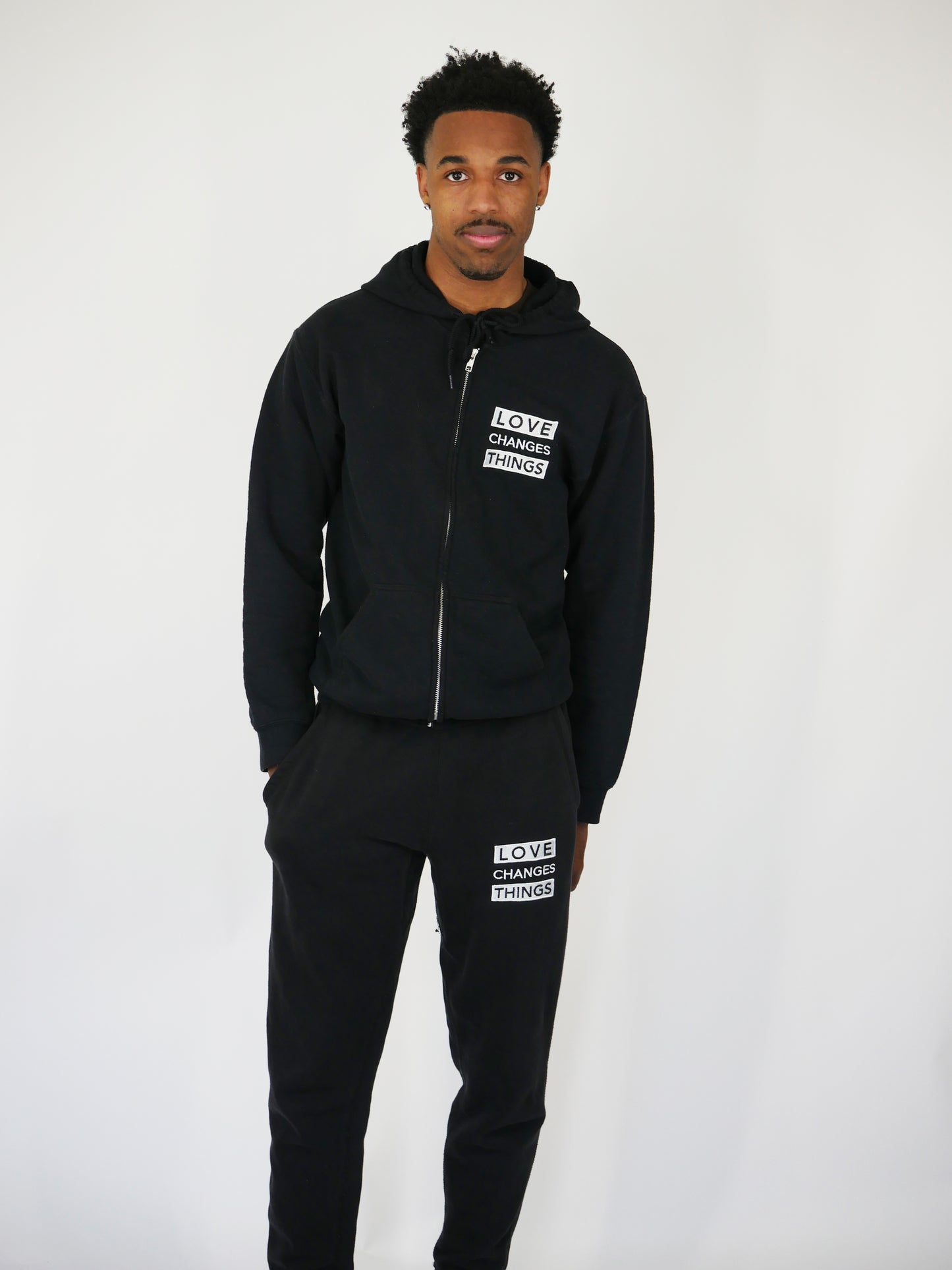Love Changes Things Zip Up Hoodie - Embroidered - Black