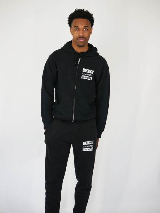 Love Changes Things Zip Up Hoodie - Embroidered - Black