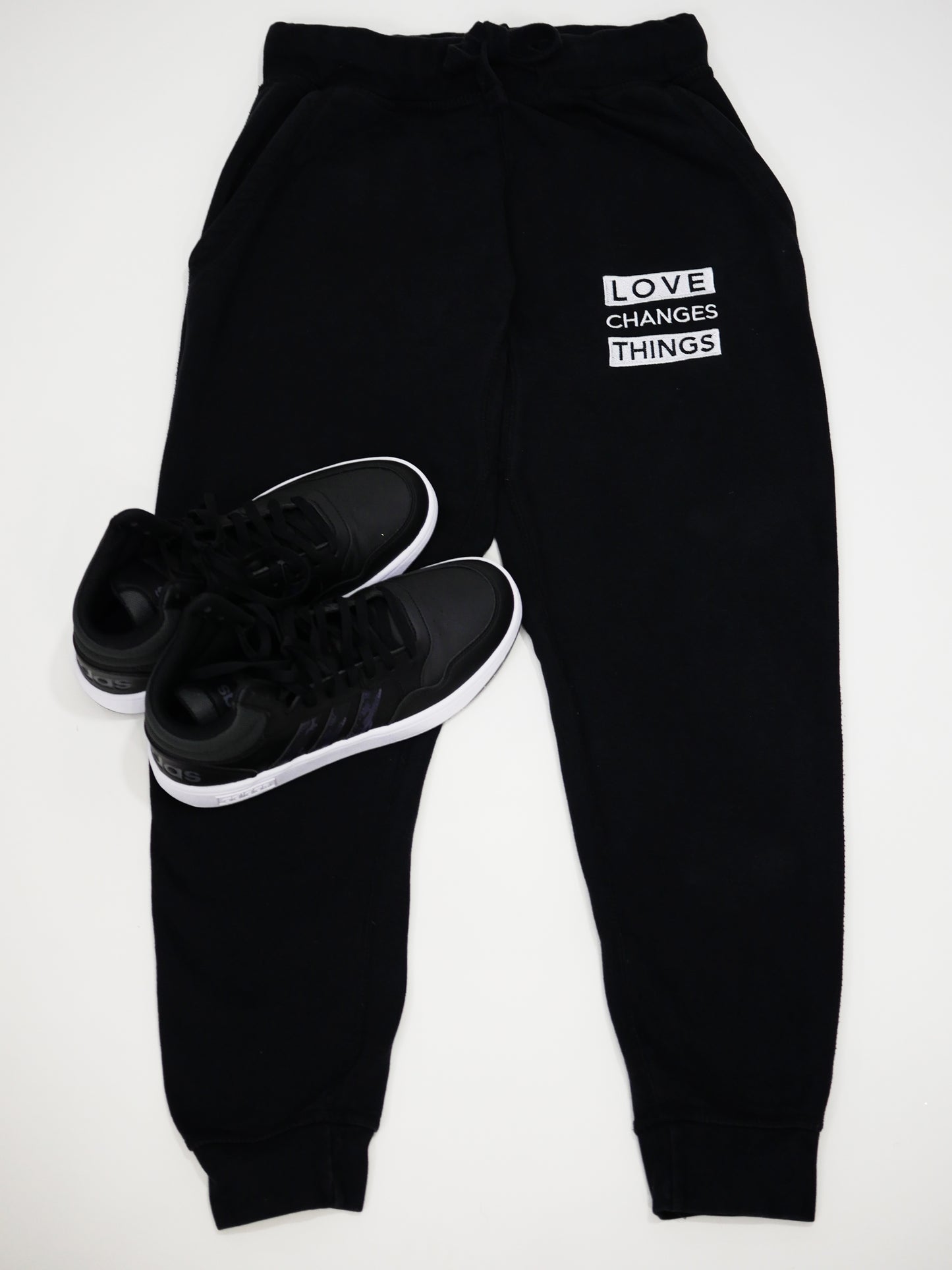 Love Changes Things Slim Fit Joggers - Embroidered - Black