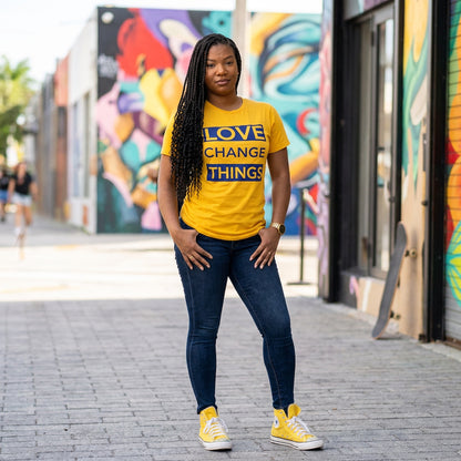 Love Changes Things Signature Tee - Gold and Blue