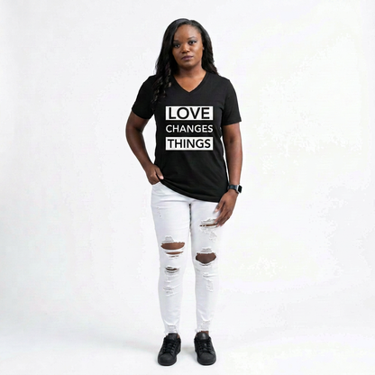 Love Changes Things Signature V-Neck Tee - Black