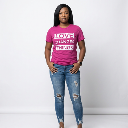 Love Changes Things Signature Tee - Hot Pink
