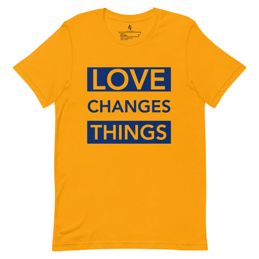 Love Changes Things Signature Tee - Gold and Blue