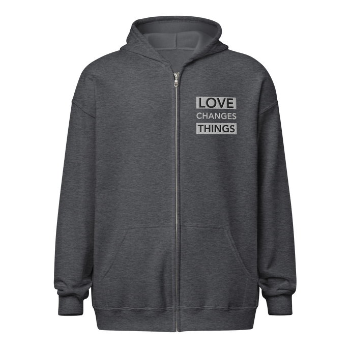 Love Changes Things Zip Up Hoodie - Embroidered - Charcoal